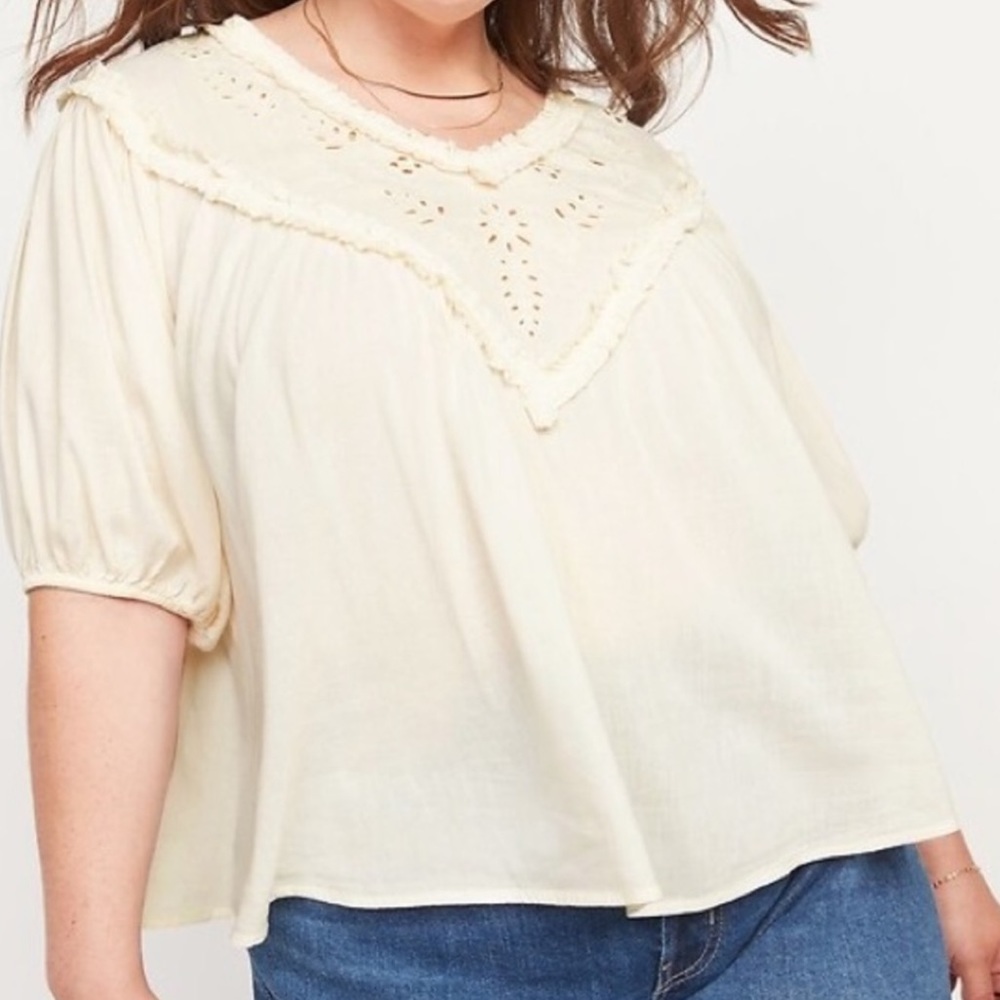 Old Navy Oversized Ruffled Cutwork Short-Sleeve Blouse